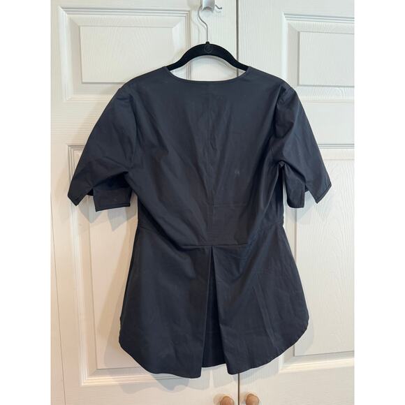 Veronica Beard Black Structured Short Sleeve Zip-Front Peplum Blouse - Picture 7 of 8